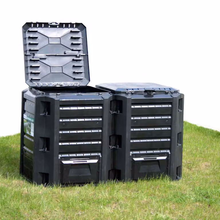 Compostiera da giardino vidaXL in plastica nera, capacità 380 L