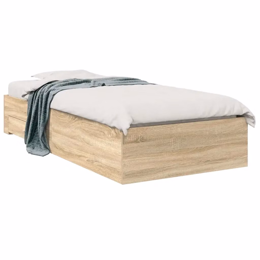 Struttura letto moderno vidaXL in legno ingegnerizzato marrone con cassetti L/P/H: 193 x 93 x 32 cm, dimensioni materasso 90 x 190 cm – 2