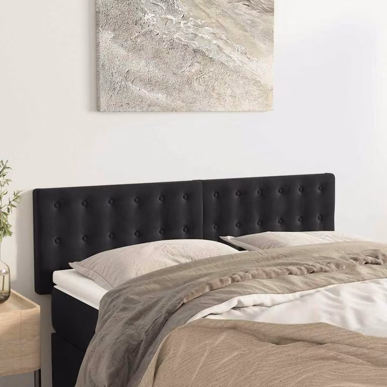Testiera per letto vidaXL in velluto nero con struttura imbottita L: 144 cm, P: 5 cm, H: 78-88 cm