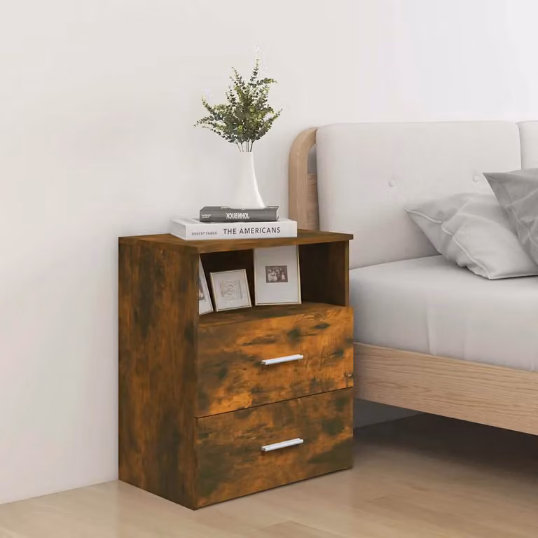 Set di 2 comodini vidaXL in rovere fumo per camera da letto, L: 50 cm, P: 32 cm, H: 60 cm