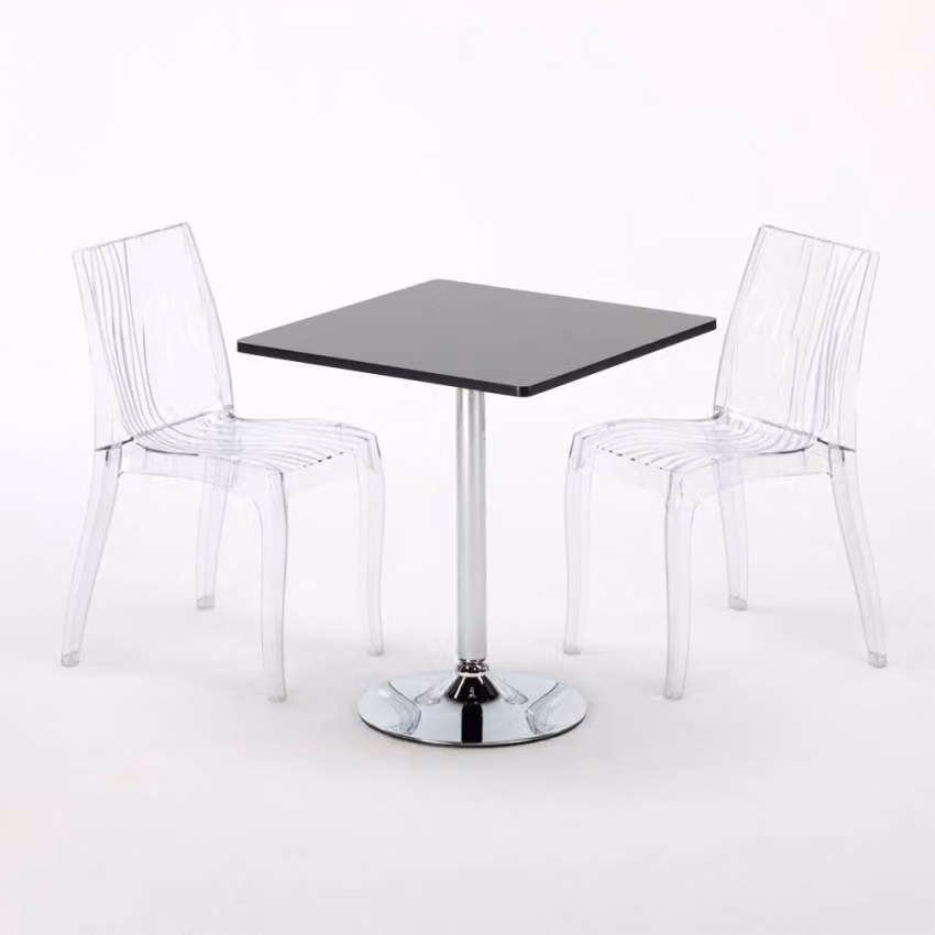 Tavolo quadrato nero e 2 sedie colorate trasparenti Grand Soleil Dune Platinum - Trasparente