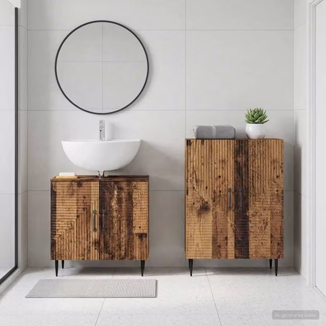 Set di mobili da bagno HAARLEM vidaXL composto da mobile lavabo e mobile contenitore in legno marrone stile moderno L/P/H: 80,0 x 59,5 x 31,5 cm e 34,0 x 31,5 x 80,0 cm