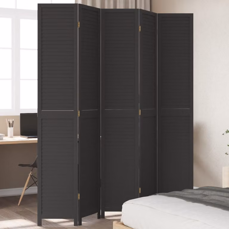 Divisorio Ambienti vidaXL con 5 Pannelli in Legno di Paulownia Nero Opaco H: 180 cm, L: 220 cm