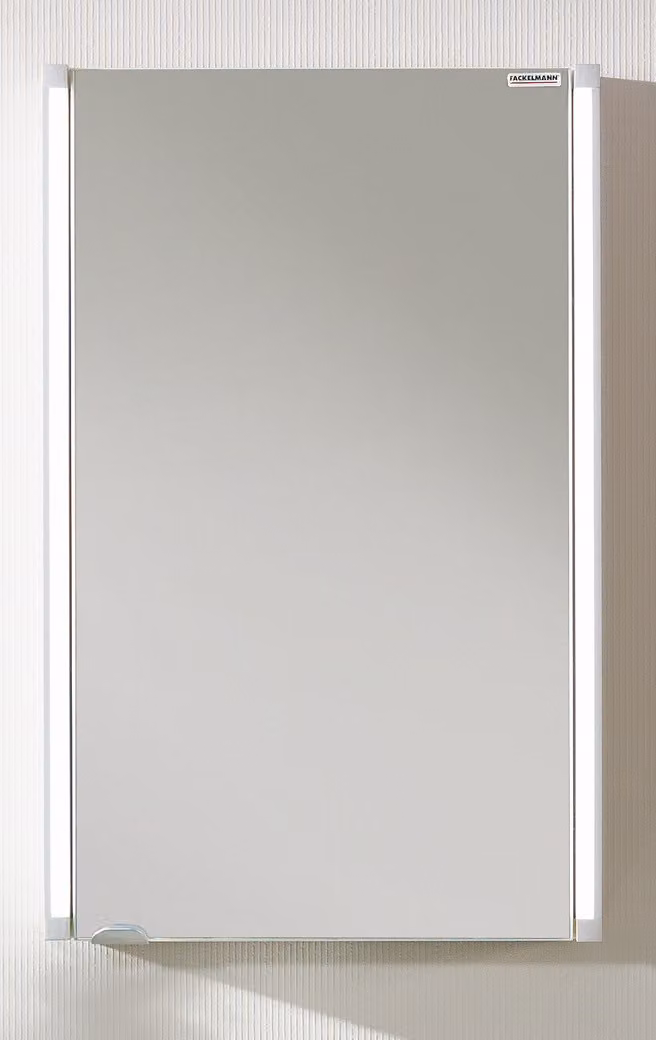 Armadietto a specchio FACKELMANN LED-LINE / Armadietto da bagno con chiusura ammortizzata / Dimensioni (L x A x P): circa 42,5 x 67 x 16,5 cm / Armadietto con specchio e LED / 1 anta / Cerniere dell'anta liberamente selezionabili / Corpo: bianco
