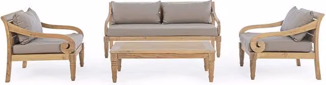Set salotto da esterno Karuba Iperbriko in legno di teak con cuscini grigi e marroni