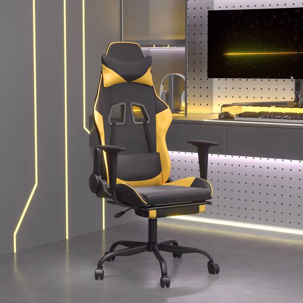 Sedia da Gaming vidaXL con Poggiapiedi e Massaggio, Similpelle, Nero e Oro