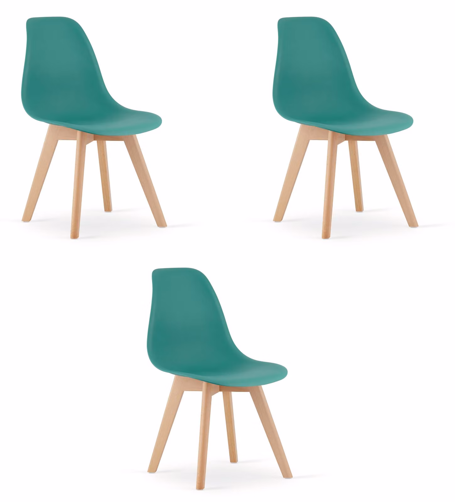 Sedia KITO, colore verde / gambe in legno naturale, 3 pezzi