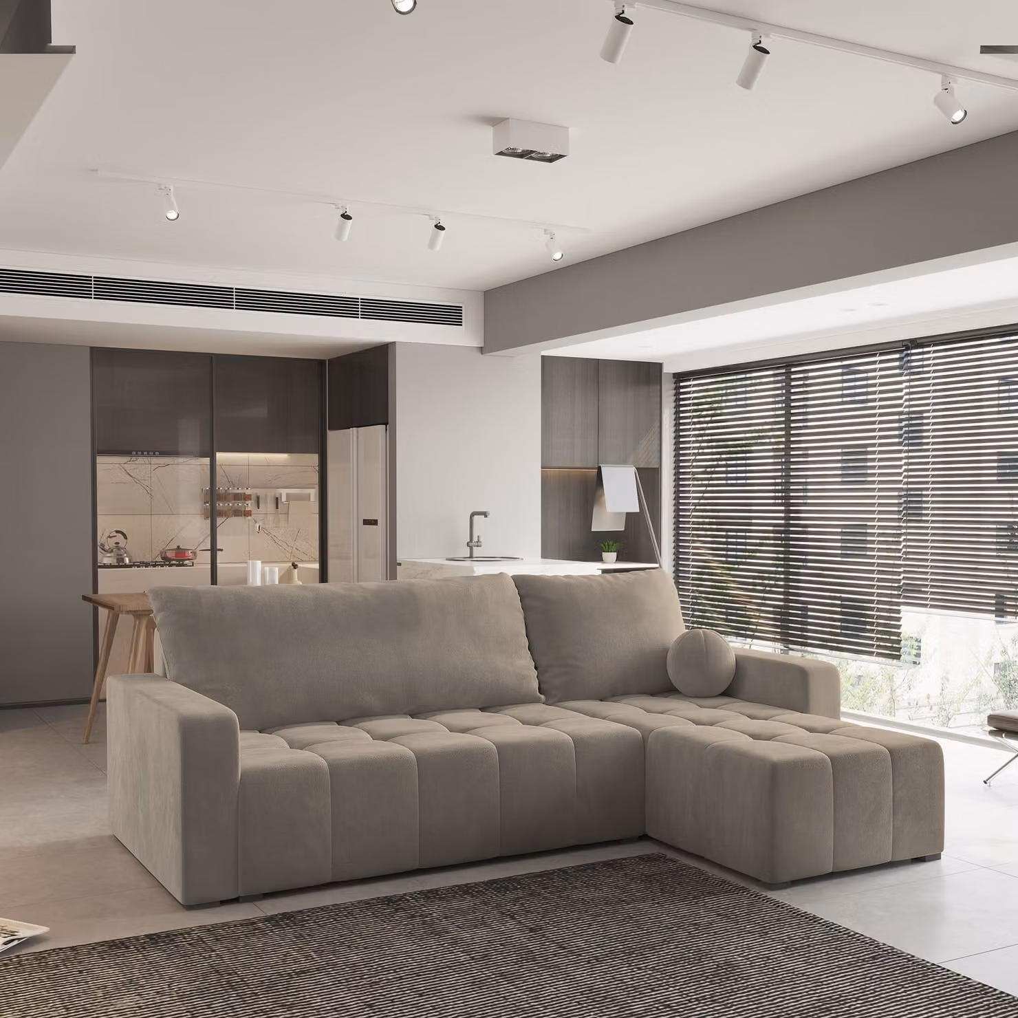 Divano angolare Masseno VOLIRA con funzione letto a L, divano con box letto, divano da salotto, divano, divano, divano letto, set di divani - beige, PAROS 02