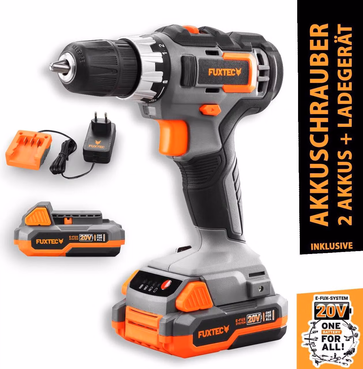 Avvitatore a batteria FUXTEC 20V FX-E1BS20 SET con 2 batterie da 2Ah, 1 caricatore da 1A