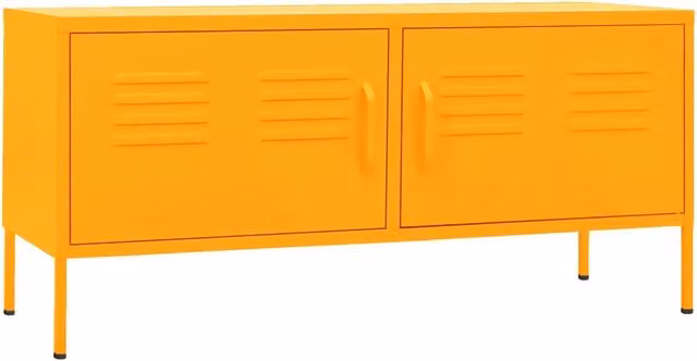 Mobile TV moderno in acciaio giallo, L 105 cm x P 35 cm x H 50 cm