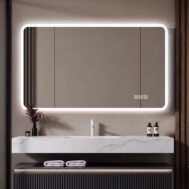 Specchio bagno led 60x100 con bordo in vetro satinato; antiappannamento; 3 colori; dimmerabile; argento