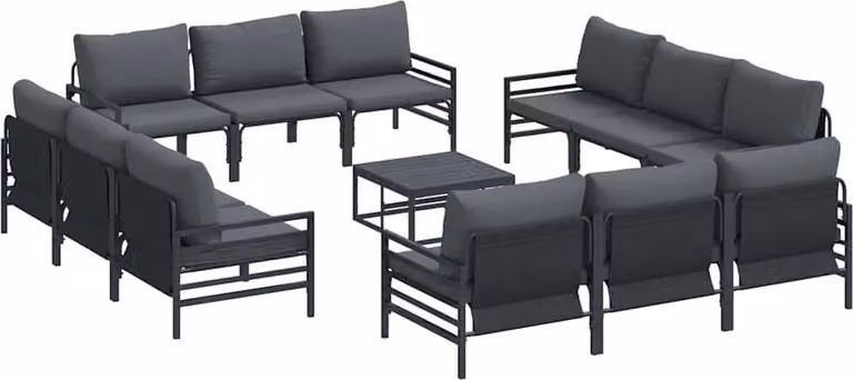 Set Divano da Giardino con cuscino 13 pcs Nero Acciaio