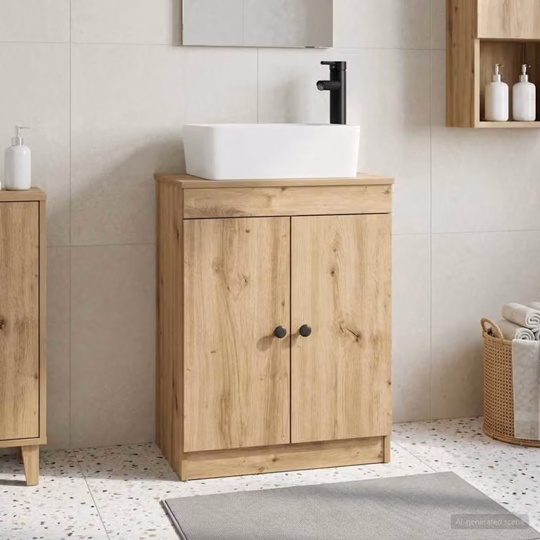 Mobile da bagno con lavabo vidaXL in stile moderno, colore marrone rovere, L 54 cm x P 35 cm x H 83 cm