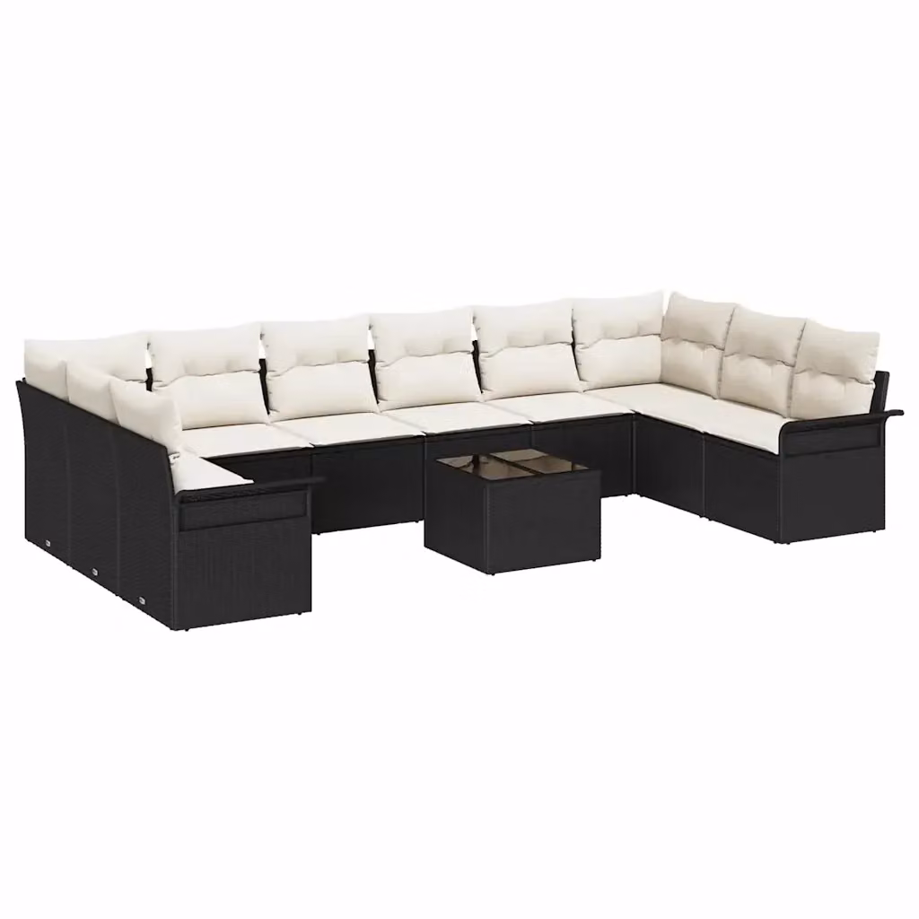 Set Divano da Giardino vidaXL 11 Pezzi a Forma di U in Polyrattan Marrone con Cuscini e Tavolino da Esterno – 2