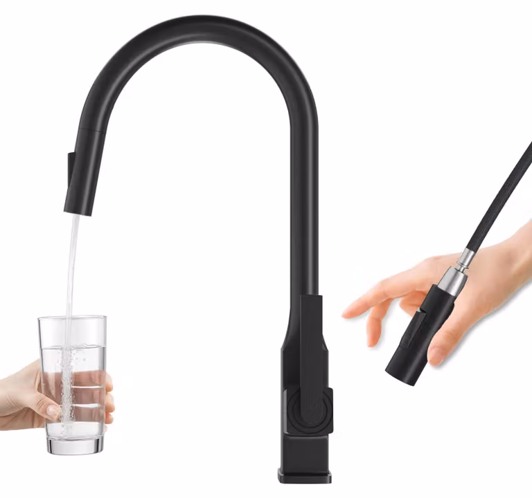 Granitan - Rubinetto da cucina - Rubinetto per lavello - Bocca estraibile - 2 tipi di getto - Nero - PASO