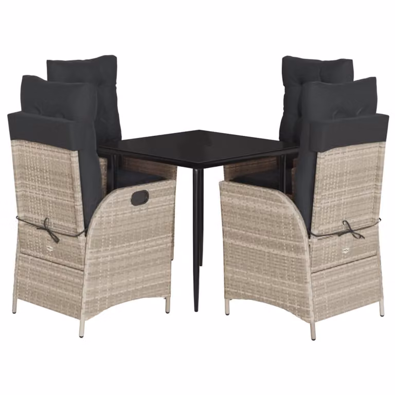 Set Pranzo da Giardino 5pz con Cuscini Grigio Chiaro Polyrattan