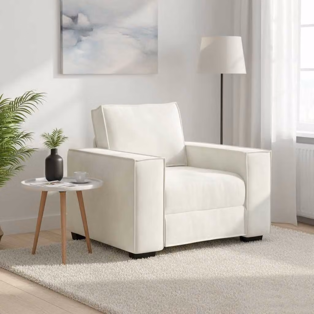 Divano Sedia vidaXL in Velluto Crema con Braccioli L/P/H: 100 x 78 x 84 cm