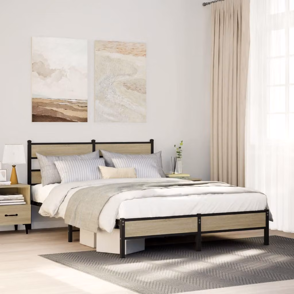 vidaXL Giroletto senza Materasso in Rovere Sonoma e Metallo L/P/H: 207 x 160 x 91,5 cm
