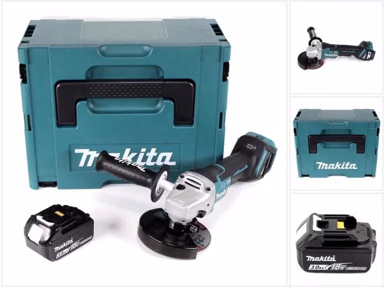 Makita DGA 517 F1J Smerigliatrice angolare a batteria 18V 125mm in valigetta Makpac + 1x Batteria BL1830 3,0Ah - senza caricabatterie