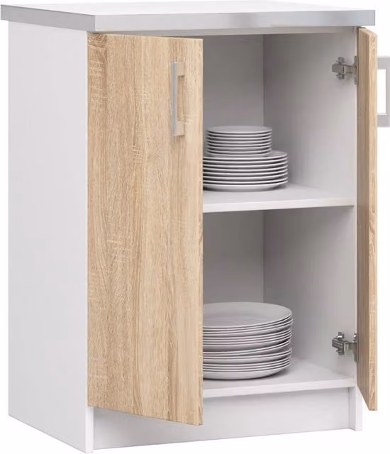 Mobile cucina modulare AKORD LIMA con piano di lavoro, Bianco e Sonoma Quercia, 2 ante, L: 60 cm, P: 44,5 cm, H: 82 cm