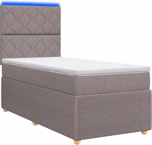 Letto Box Spring vidaXL con Materasso Ibrido e Illuminazione LED, Colore Grigio e Beige, L/P: 100 x 200 cm