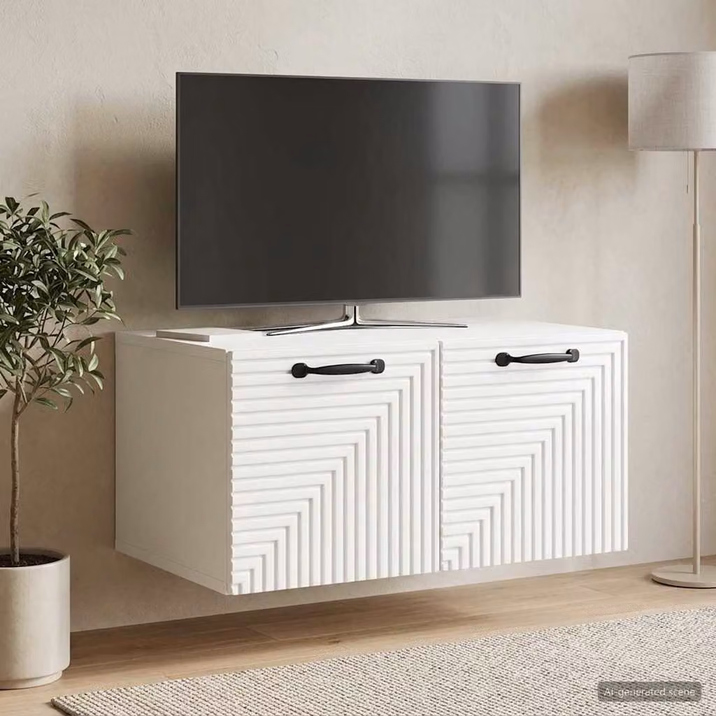 vidaXL Mobile Porta TV da Muro Bianco Lucido L: 59,5 cm, P: 41 cm, H: 30 cm