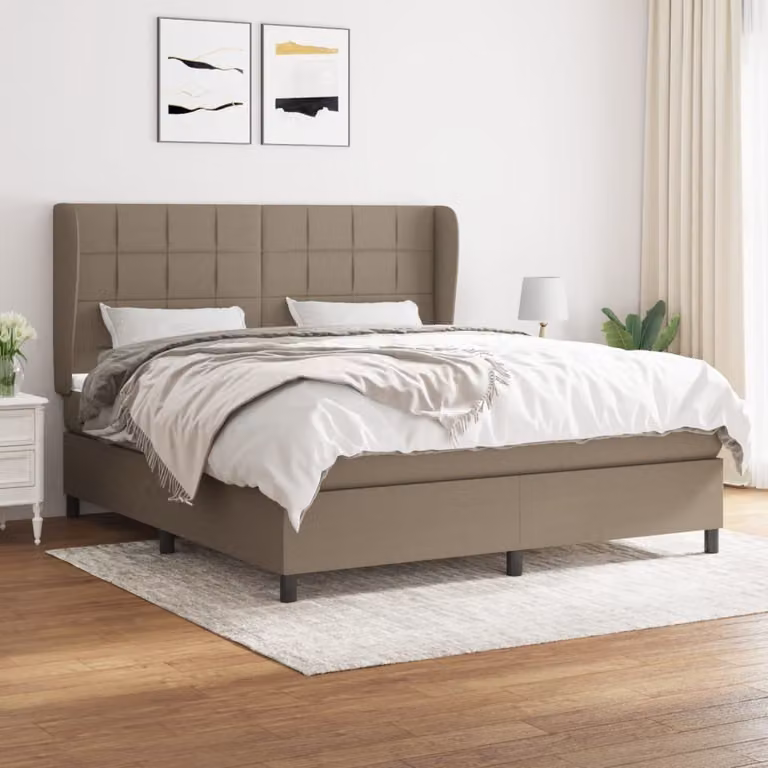 The Living Store Letto a molle con materasso Taupe 180x200 cm in tessuto