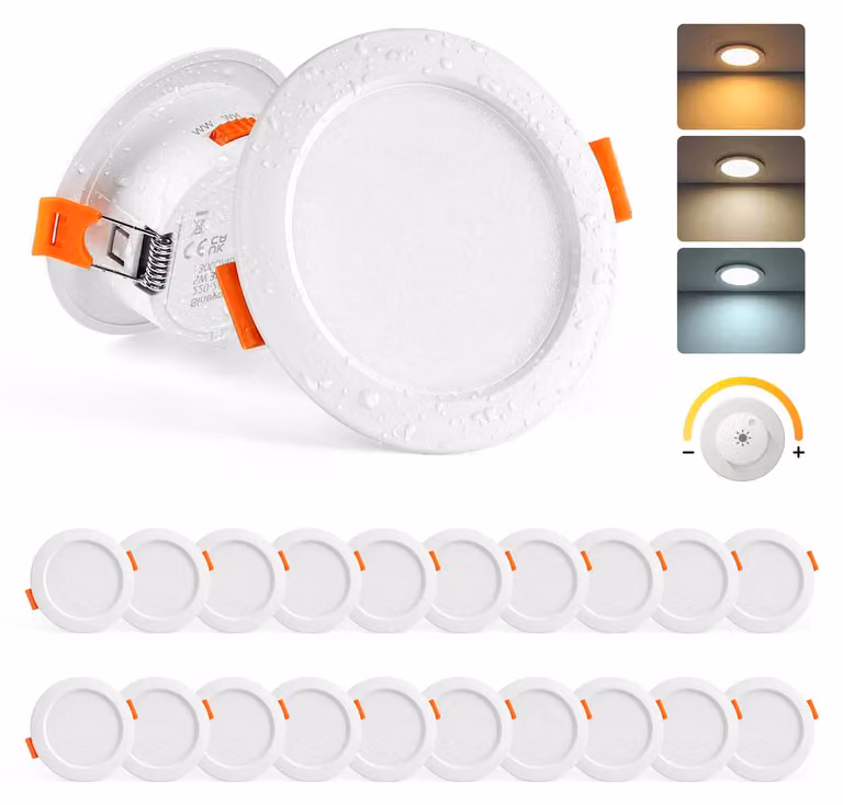 Faretti LED da incasso, 5W, dimmerabili, confezione da 20 pezzi, grado di protezione IP44, 380 lumen, temperatura di colore regolabile da 3000 a 6000 K