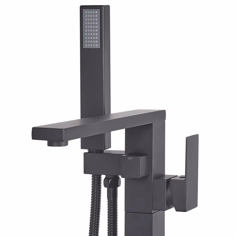 Miscelatore per vasca freestanding e kit doccia Beliani in ottone nero opaco con leva singola e beccuccio orientabile – 2