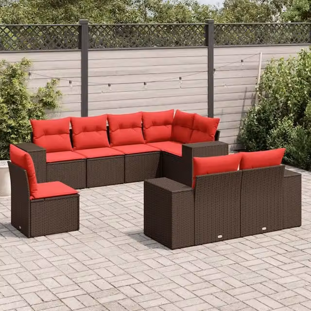 Set Divani da Giardino 8 pz con Cuscini Marrone in Polyrattan 3222843