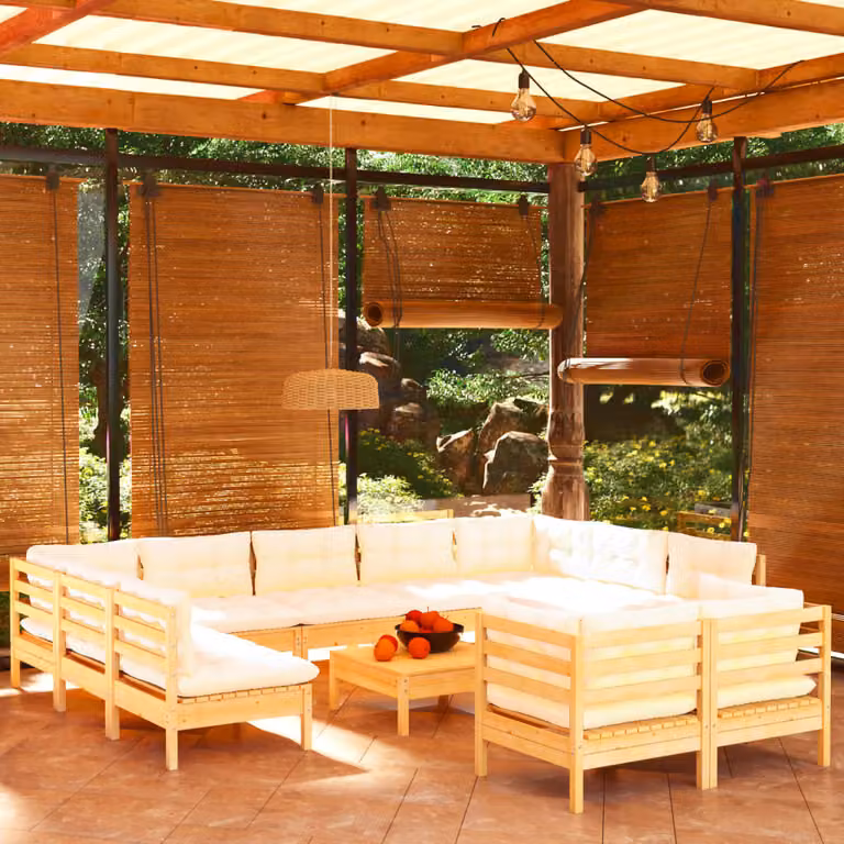 Maison Exclusive - Set Divani da Giardino 12 pz con Cuscini Crema Massello di Pino