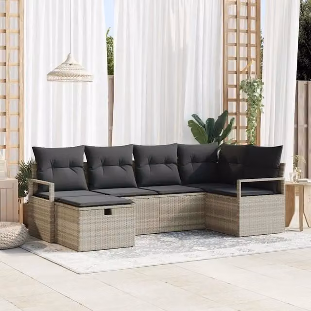 Set di divani 6 pz 6-Numero di posti Grigio chiaro polyrattan 3359181