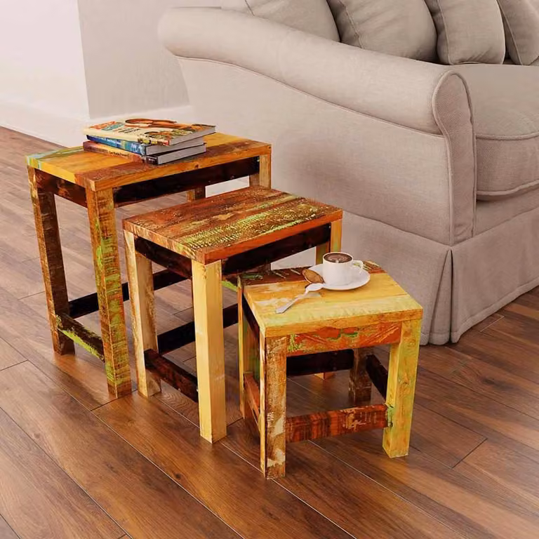 Set di 3 tavolini impilabili vidaXL in legno di teak, acacia e mango color marrone antico per il tuo soggiorno
