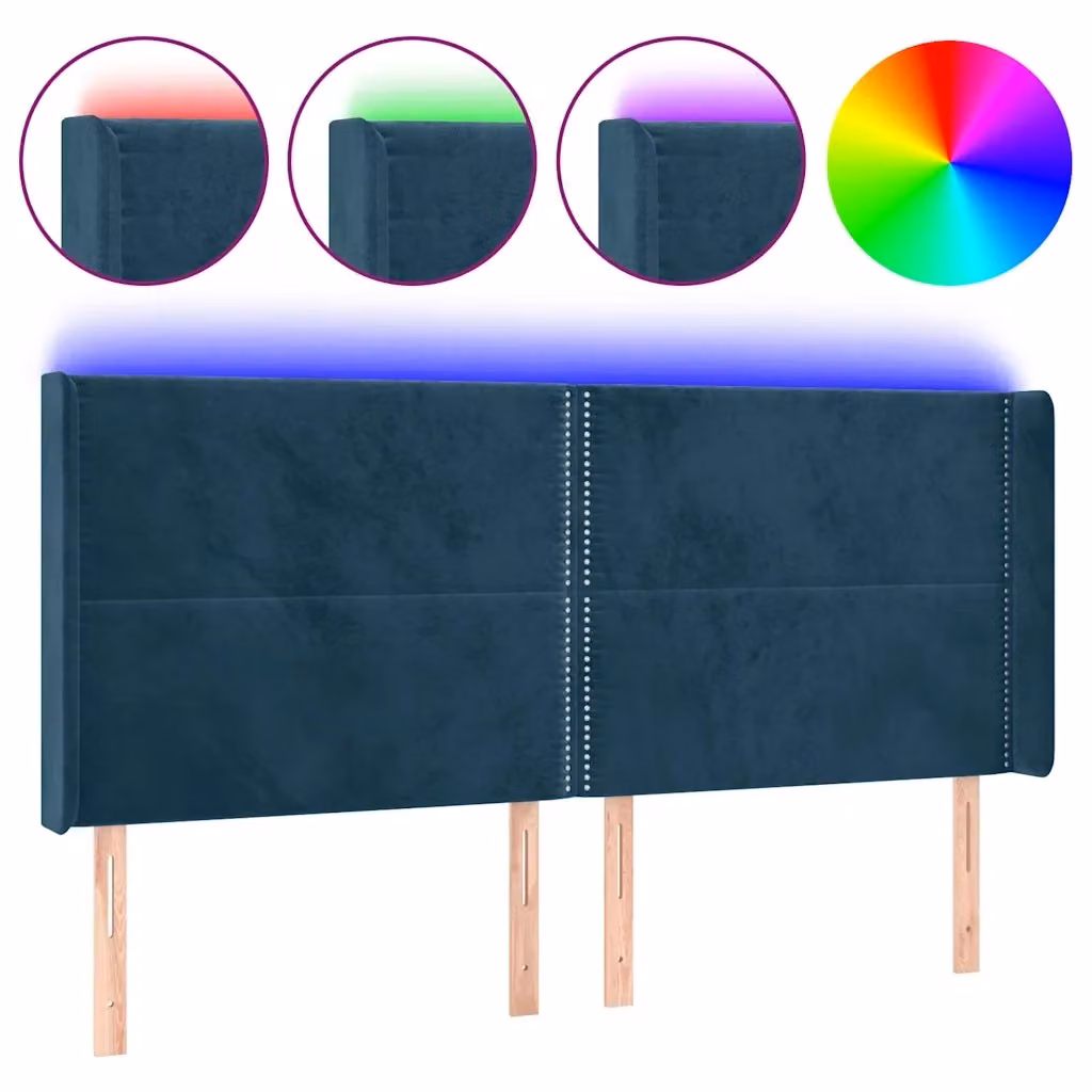 Testiera con LED e porta USB vidaXL in velluto blu scuro L: 203 cm, P: 16 cm, H: 118/128 cm – 2