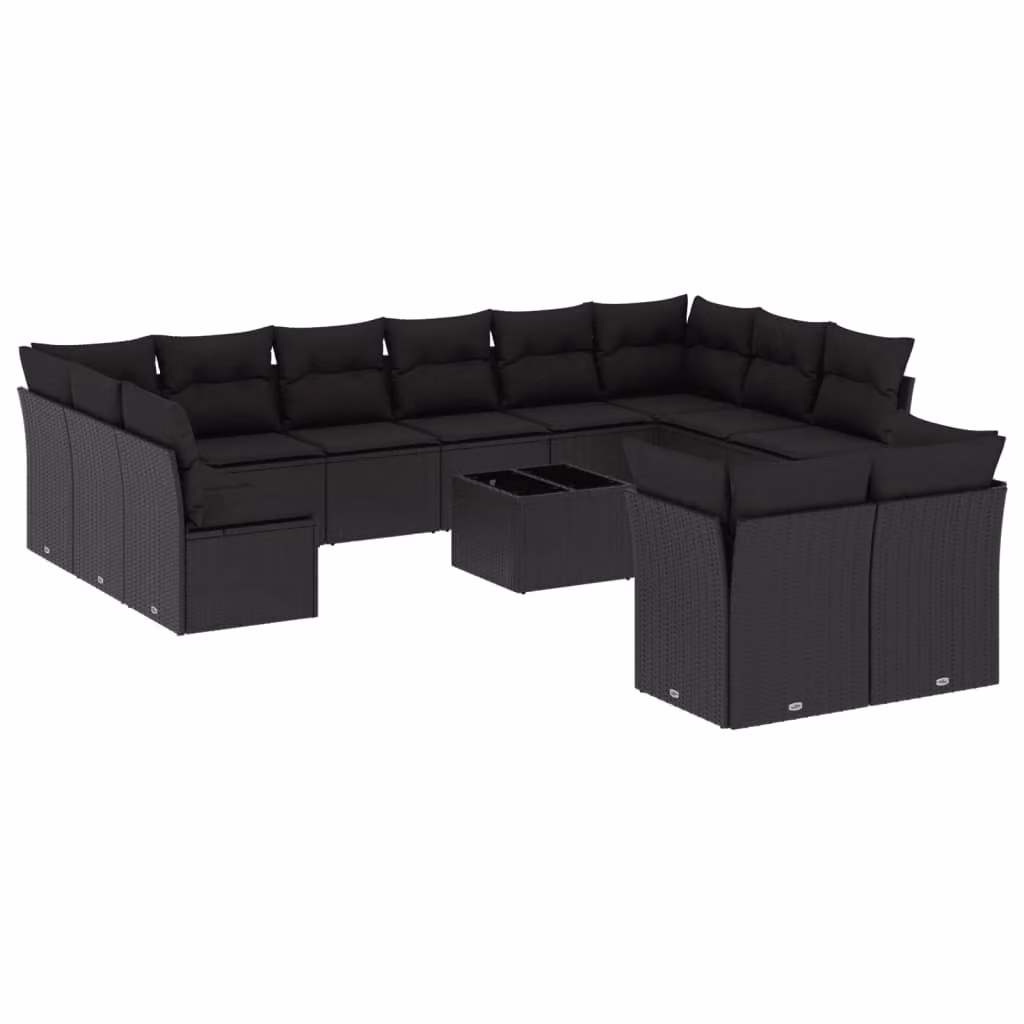 Set Divani da Giardino 13pz con Cuscini Nero in Polyrattan
