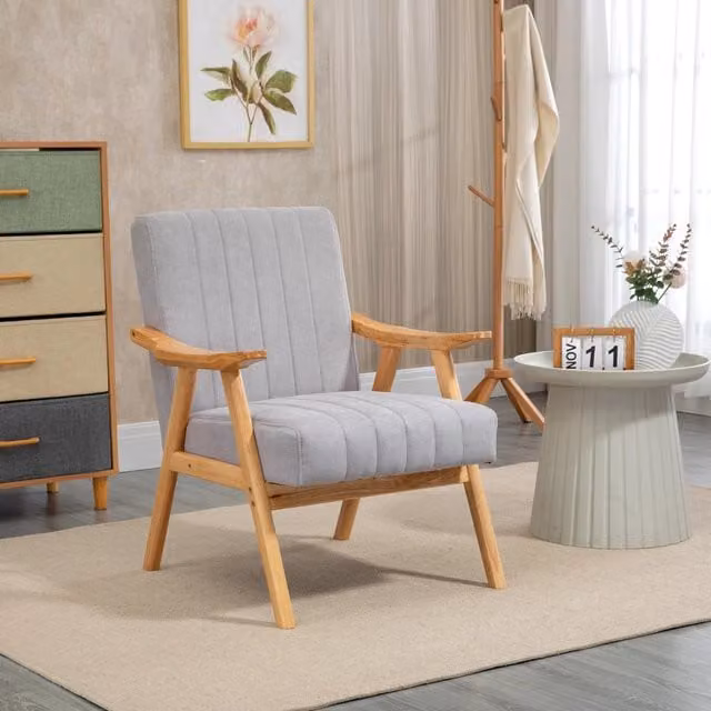 Poltrona Relax REDOM in Velluto Grigio con Braccioli e Struttura in Legno Massello L/P/H: 68 x 74 x 82 cm