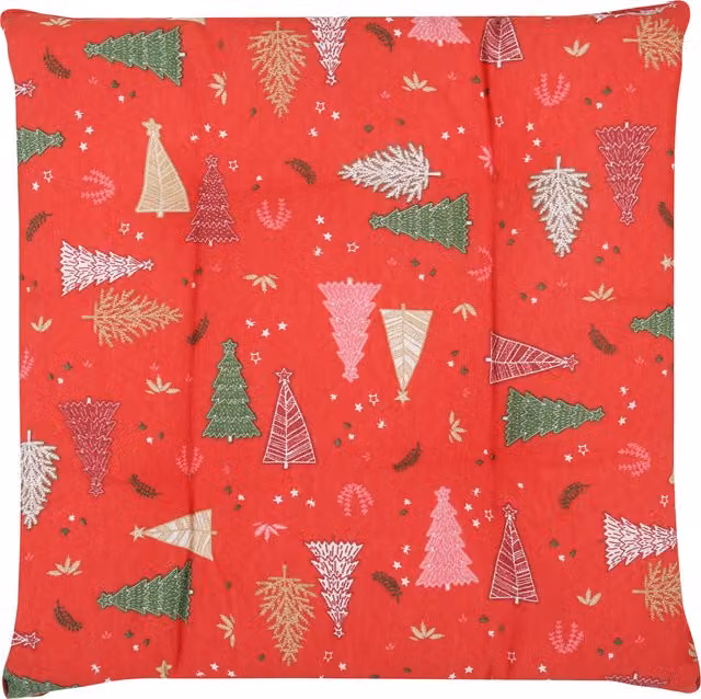 Set di 4 cuscini quadrati per sedia a tema albero di Natale KASANOVA, colore rosso, lavabili in lavatrice