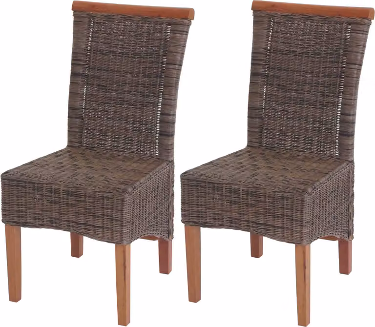 set di 2 sedie da sala da pranzo Savona, sedia da cucina, rattan ~ senza cuscino di seduta