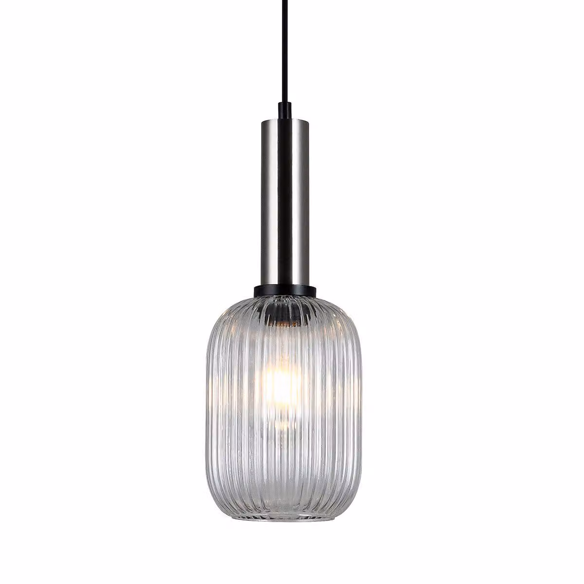 Lampada a sospensione Antiola, nichel satinato-nero, 1xE27x40W, vetro, dimensioni: 113x15x15 cm, IP20, Italux