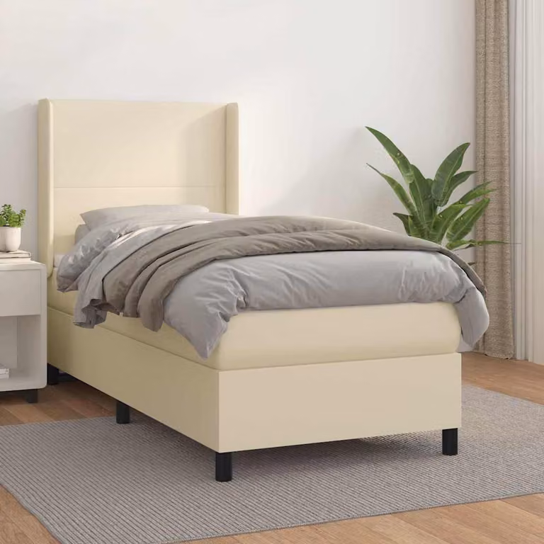 vidaXL Giroletto a Molle con Materasso Ibrido in Similpelle Beige e Bianco, L/P: 80 x 200 cm