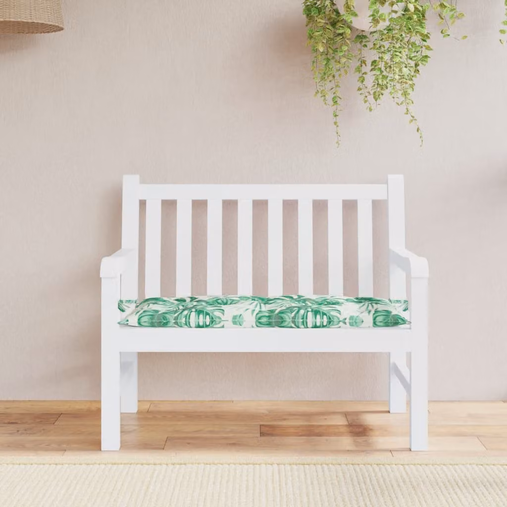 Cuscino per panca da giardino vidaXL con motivo a foglie, verde e bianco, L/P/H: 110 x 50 x 7 cm