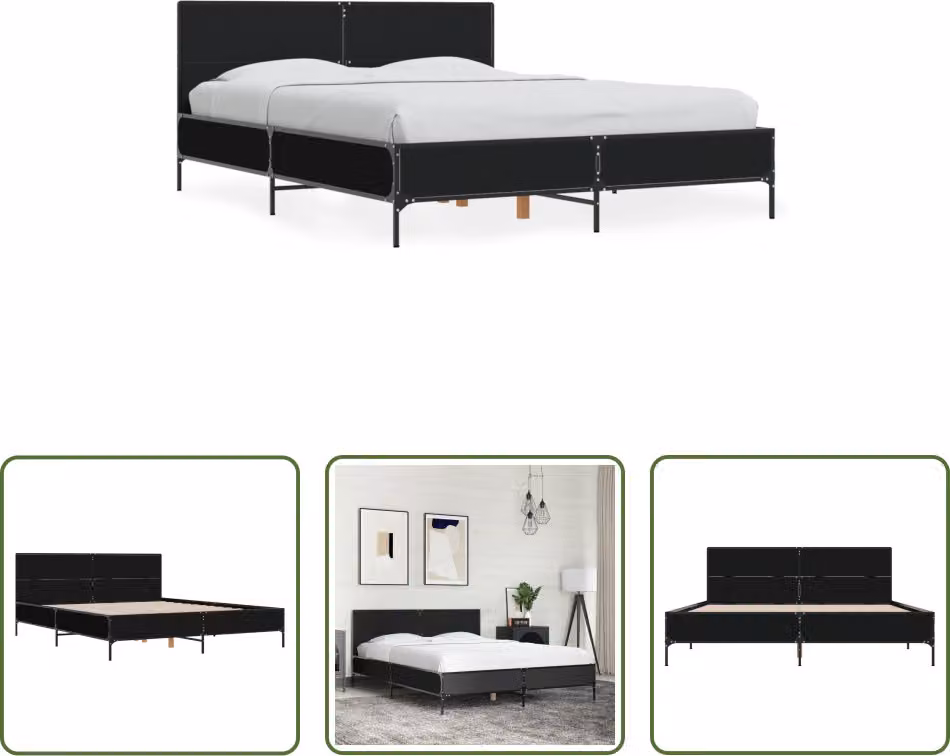The Living Store Struttura letto nera 120x200 cm in legno e metallo