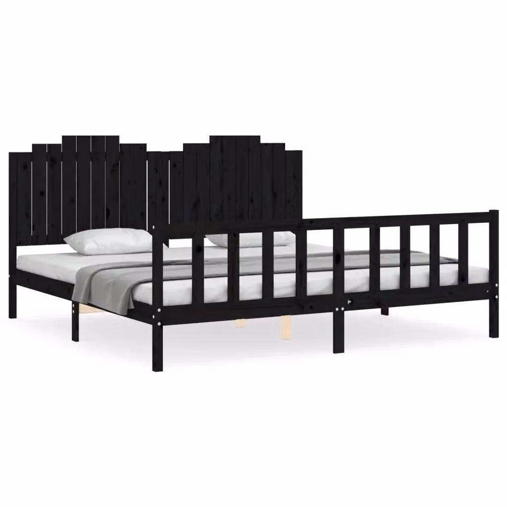 Letto con Testiera vidaXL in Legno Massello di Pino Nero 200x200 cm – 2