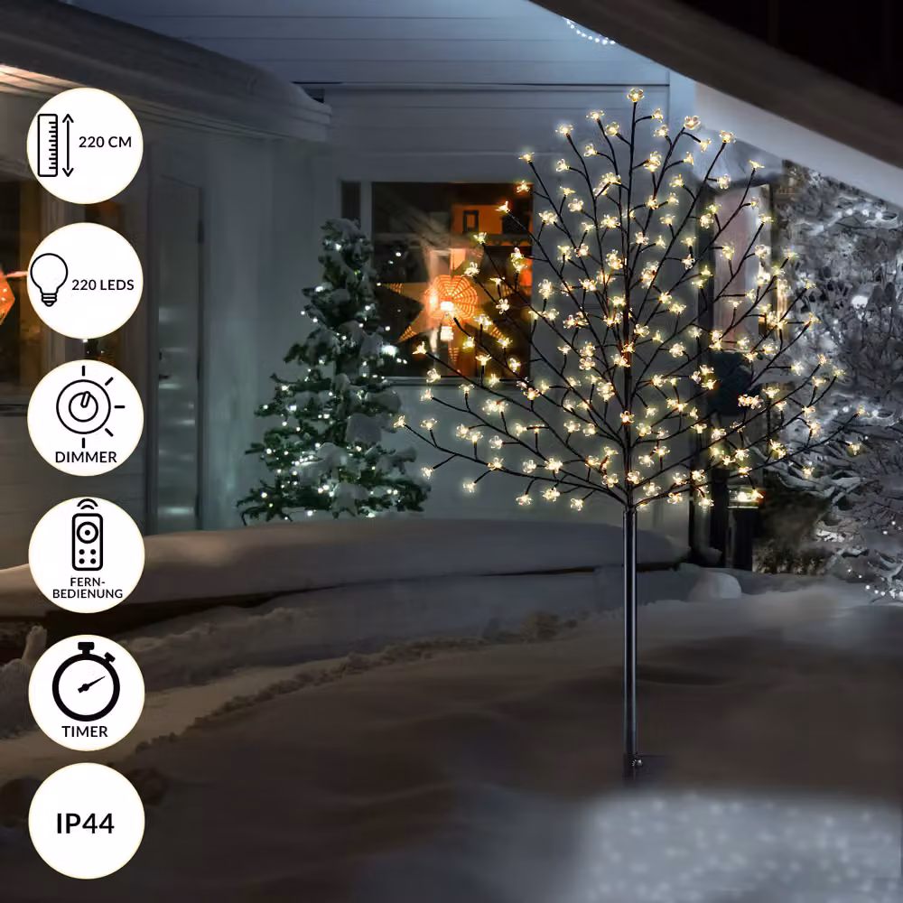 Set di 2 Alberi di Ciliegio in Fiore con LED Monzana, Luce Bianca Calda, Altezza: 220 cm, 220 LED con Telecomando, Timer e Dimmerabile – 3
