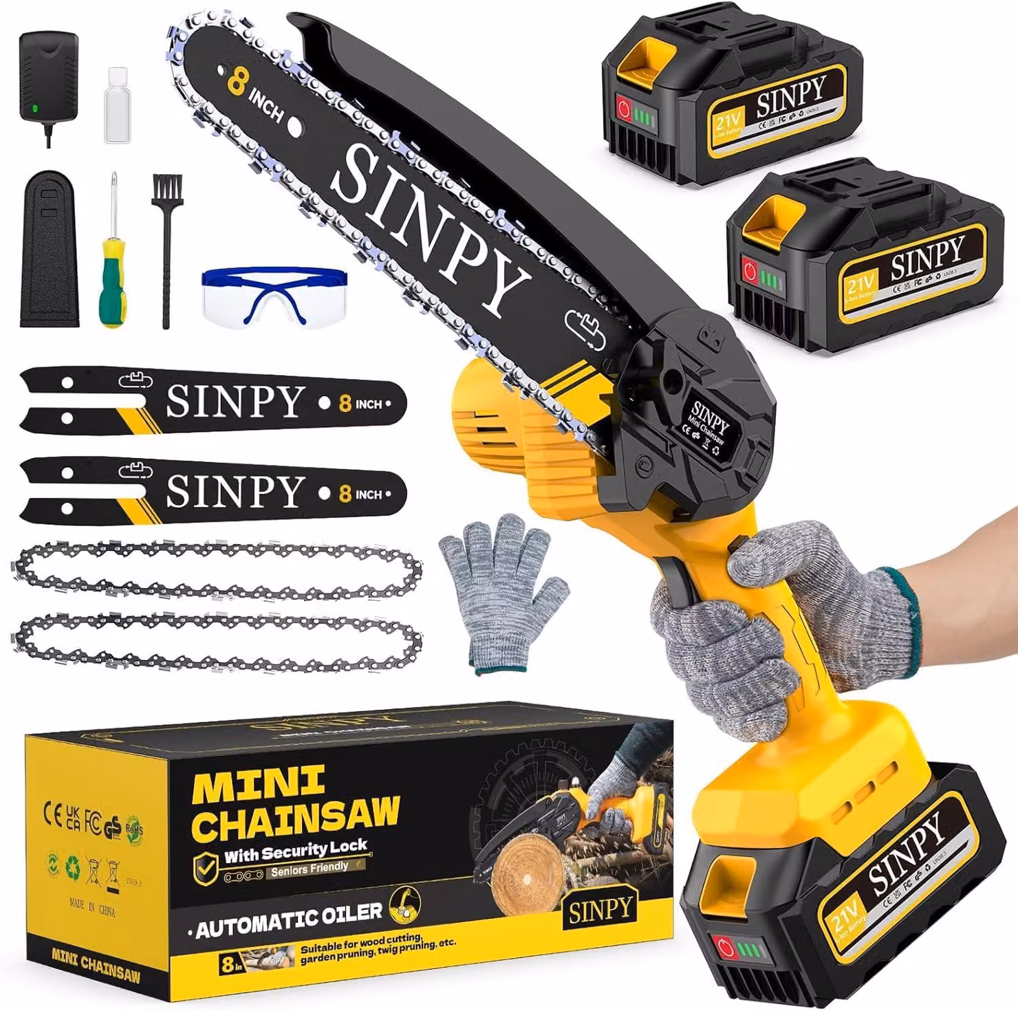 Mini motosega a batteria - Lame da 8 pollici - Motore da 880 watt - Attrezzo da giardino senza fili