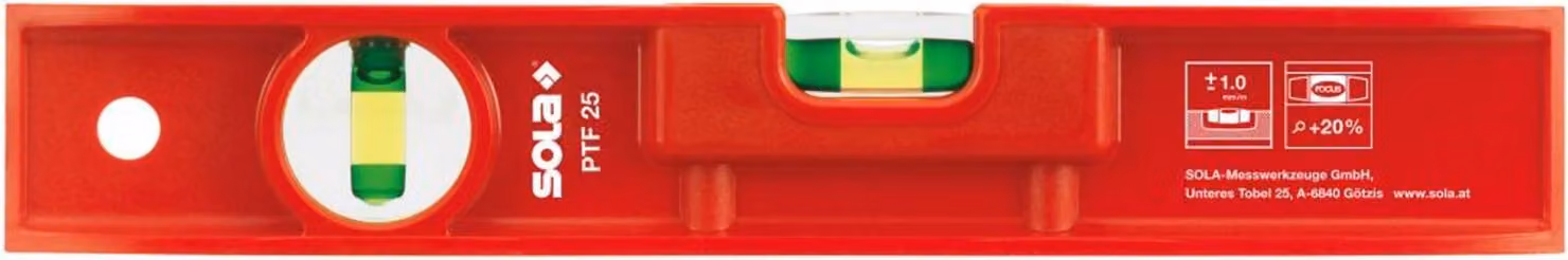 Livella Sola Torpedo PTF-25 (piccola), livella in plastica 2 fiale 25cm