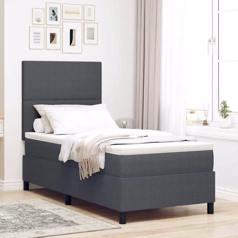 Maison Exclusive - Letto boxspring grigio scuro e bianco 100 x 200 cm in tessuto di velluto a coste