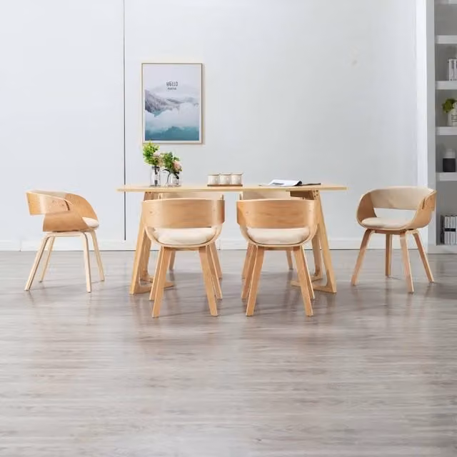 Set di 6 sedie da pranzo vidaXL in legno e similpelle color crema e marrone per cucina e sala da pranzo