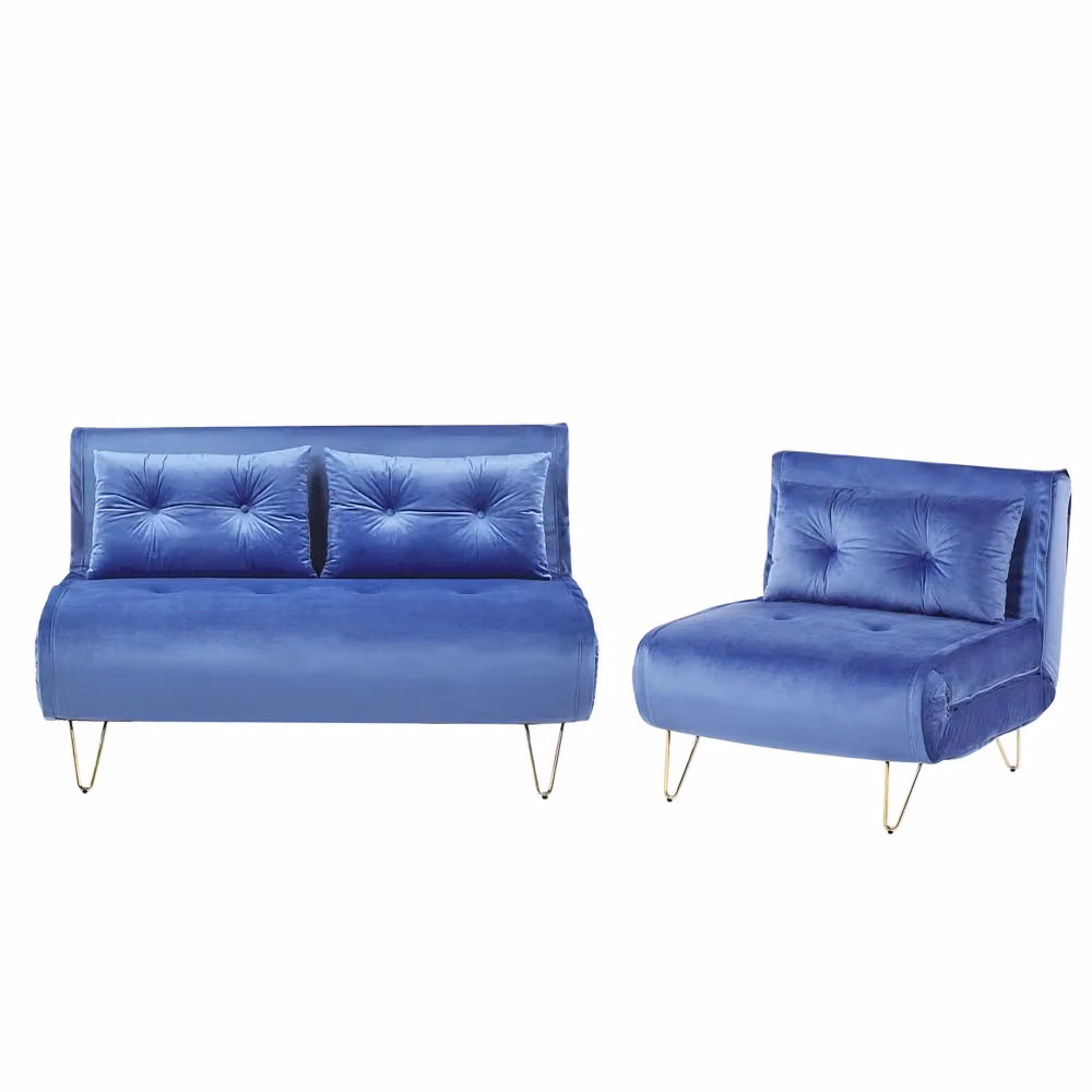 Set divano Beliani in velluto blu con funzione letto e cuscini glamour per soggiorno – 2