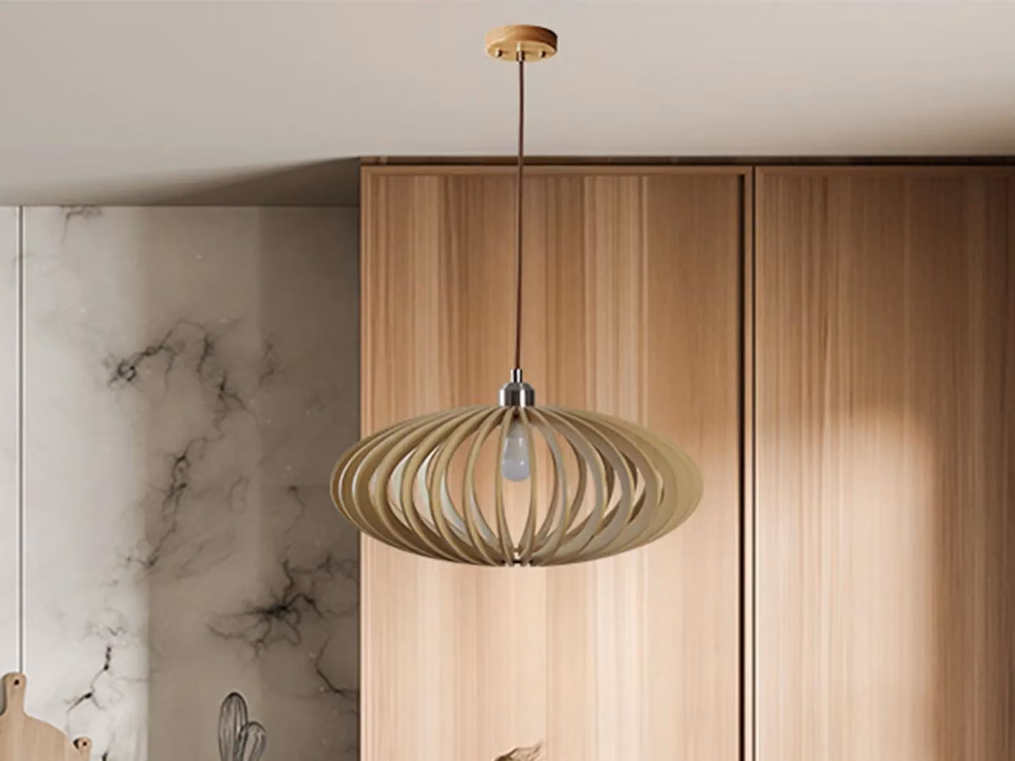 Lampadario a sospensione in legno massello, attacco E27, 450 watt - Modello WRE121